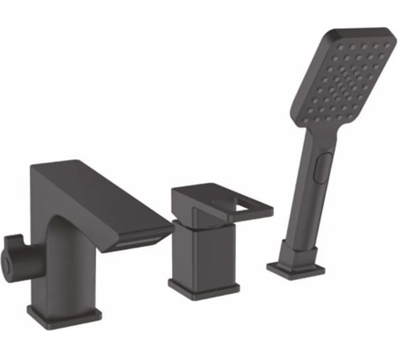 Изображение товара Смеситель на борт ванны ViEiR, водопадный носик, 3 отверстия, латунь, черный матовый V353532-C