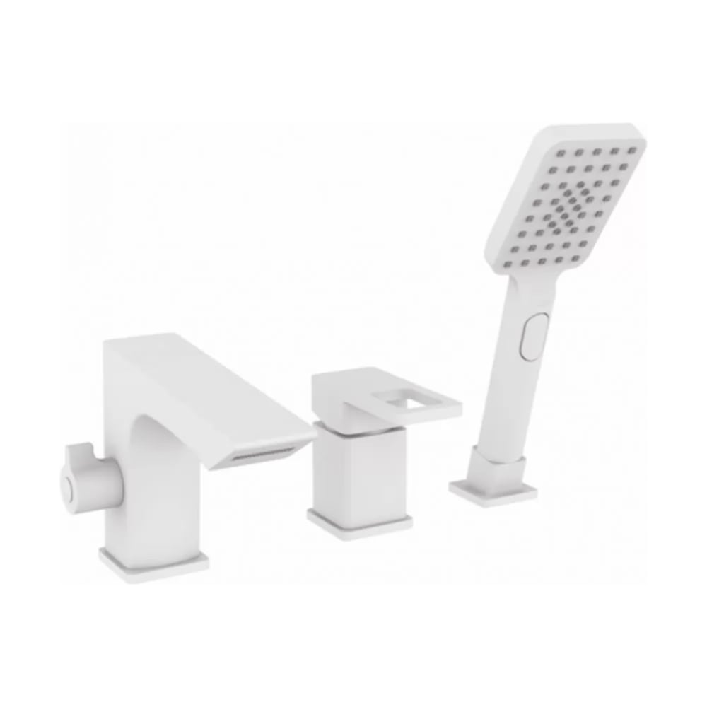 Изображение товара Смеситель на борт ванны ViEiR водопадный носик 3 отверстия латунь белый V353532-F