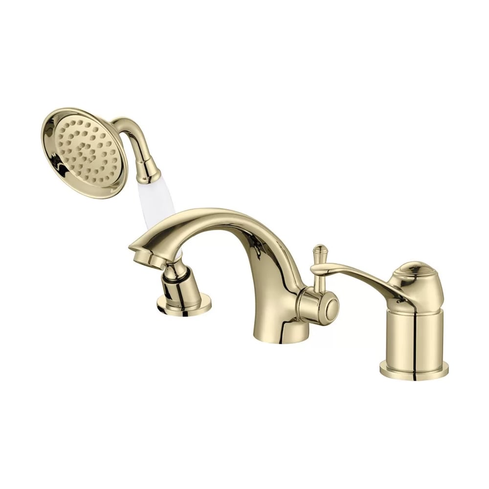 Изображение товара Смеситель на борт ванны ViEiR золото, 3 отверстия, излив и ручной душ V413532-E