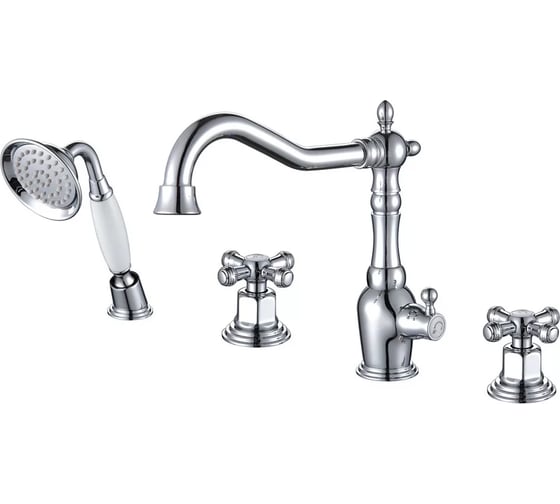 Изображение товара Смеситель на борт ванны ViEiR двухвентильный, хром, 4 отверстия, ручной душ ретро V370132