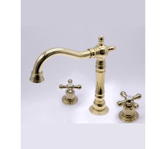 Изображение товара Смеситель на борт раковины ViEiR двухвентильный, золото, 3 отверстия, ретро V370112-E