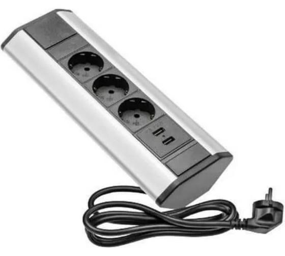 Изображение товара Угловой блок розеток Inrior на 3 EURO розетки 2 USB-A ODEN-32-80