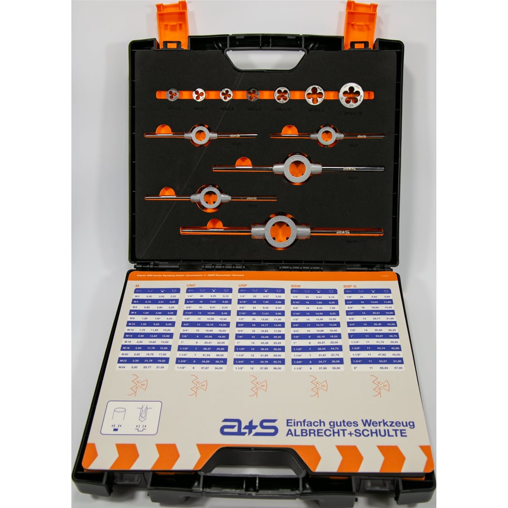 Изображение товара Набор резьбонарезного инструмента метчики плашки GSR A&S 45 шт M3-M12 HSS-G