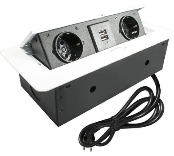 Изображение товара Выдвижной встраиваемый розеточный блок Inrior на 2 EURO розетки 2 USB-A, TORO-22-10