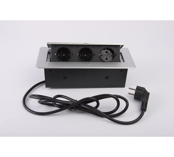 Изображение товара Выдвижной встраиваемый розеточный блок Inrior на 3 EURO розетки, TORO-03-80