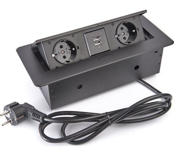Изображение товара Выдвижной встраиваемый розеточный блок Inrior на 2 EURO розетки 2 USB-A, TORO-22-20