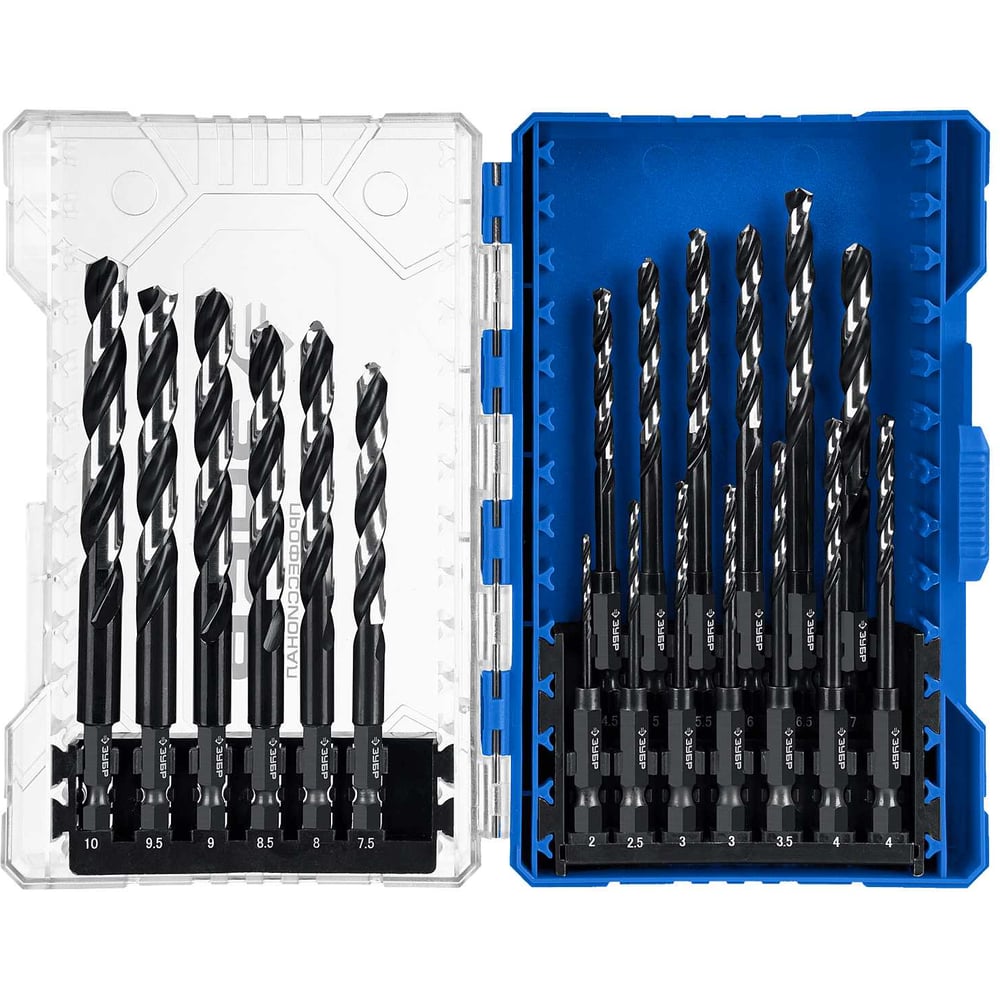 Изображение товара Набор сверл по металлу ЗУБР Impact Ready НЕХ-1/4 19 шт для винтовертов