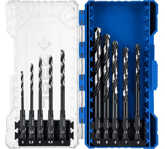 Изображение товара Набор сверл по металлу ЗУБР Impact Ready НЕХ-1/4, 10 шт, для винтовертов и шуруповертов 29623-H10_z02