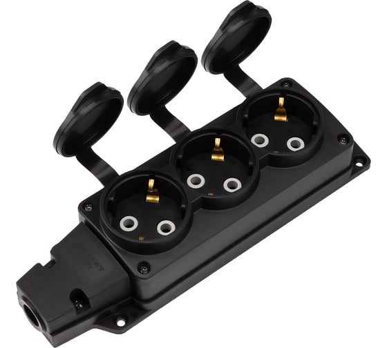 Изображение товара Каучуковая колодка влагозащищенная REXANT 3 гнезда COMPACT с/з 16А IP54 черная 111-223