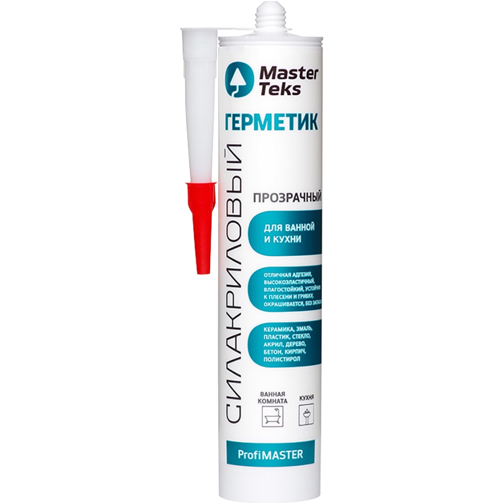 Изображение товара Силакриловый санитарный герметик MASTERTEKS Profimaster 290 мл прозрачный