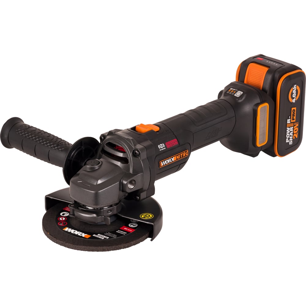 Изображение товара Бесщёточная аккумуляторная угловая шлифмашина WORX 125мм 20В WX814 с кейсом