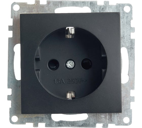 Изображение товара 1-местная розетка STEKKER с защитной шторкой с заземлением механизм, 16А, Катрин, GLS16-7110-05, черный 39610