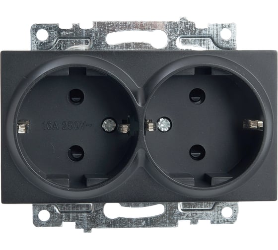 Изображение товара 2-местная розетка STEKKER с защитной шторкой механизм с заземлением, 16А, Катрин, GLS16-7114-05, черный 39612