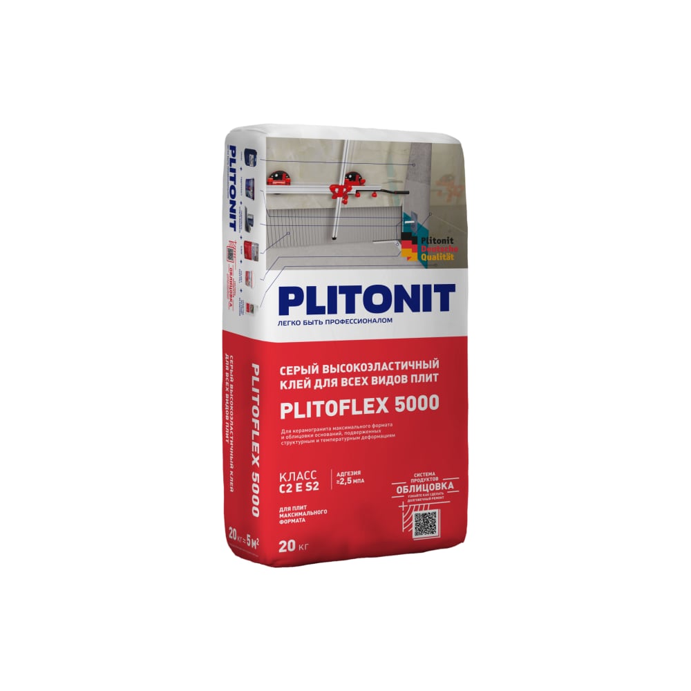 Изображение товара Высокоэластичный клей для плитки PLITONIT PLITOFLEX 5000, 25 кг, серый