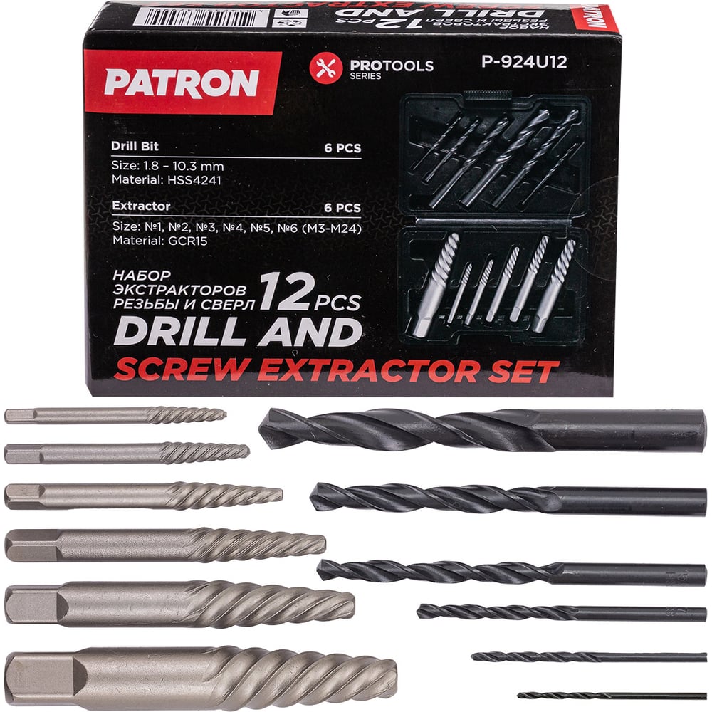 Изображение товара Набор экстракторов резьбы и сверл Patron 12 предметов P-924U12