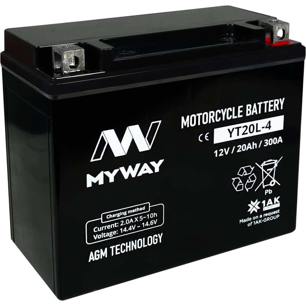 Изображение товара Аккумулятор MYWAY YT20L-4 20Ач NANO-GEL, свинцово-кислотная