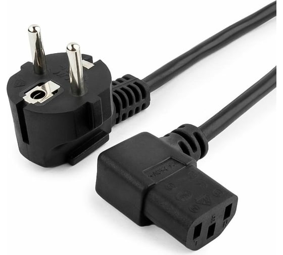 Изображение товара Кабель питания Cablexpert 1.8м Schuko-C13 VDE 10А черный угловой, разъем с заземлением PC-186A-VDE