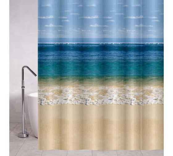 Изображение товара Штора САНАКС с рисунком, морской берег, матовая, в ванную комнату, с кольцами, peva, 180 х 180 см 06-06