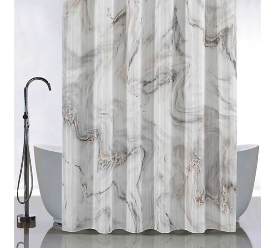 Изображение товара Штора САНАКС с рисунком, серый мрамор, в ванную комнату, без колец, полиэстер 01-78