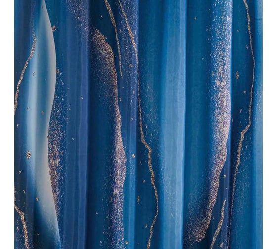 Изображение товара Штора САНАКС с рисунком, синие разводы, в ванную комнату, без колец, полиэстер, 180 х 180 см 01-92