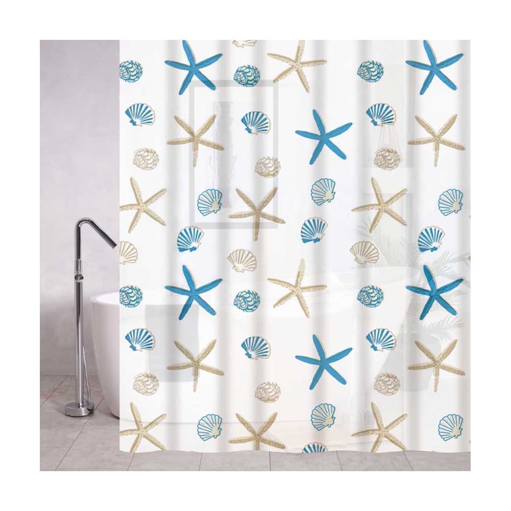 Изображение товара Штора САНАКС с рисунком ракушки для ванной 180 х 180 см