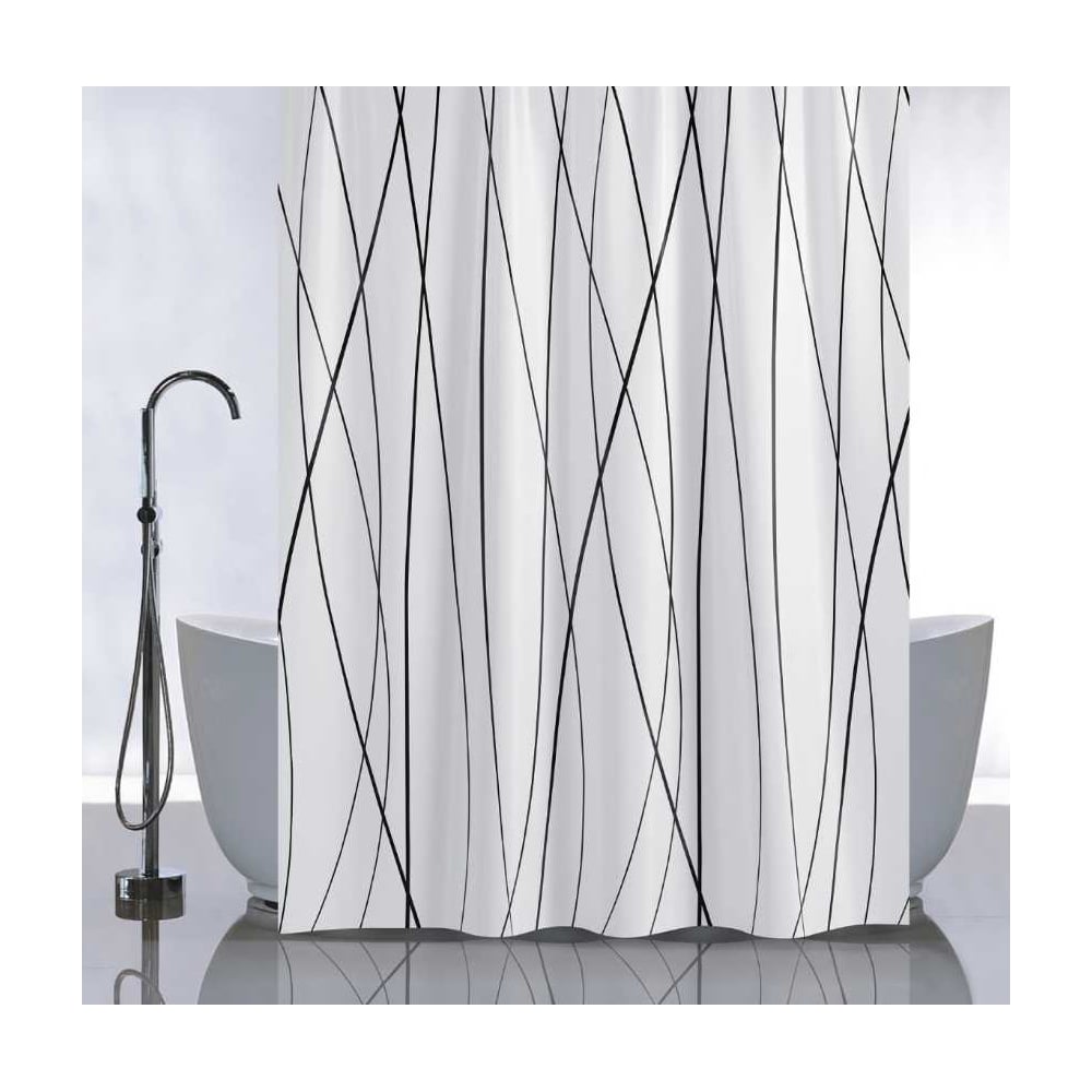 Изображение товара Штора САНАКС для ванной комнаты 180х180 см, черные линии на белом