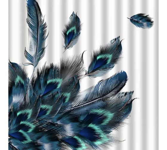 Изображение товара Штора САНАКС с рисунком синие перья, в ванную комнату, без колец - полиэстэр 01-86