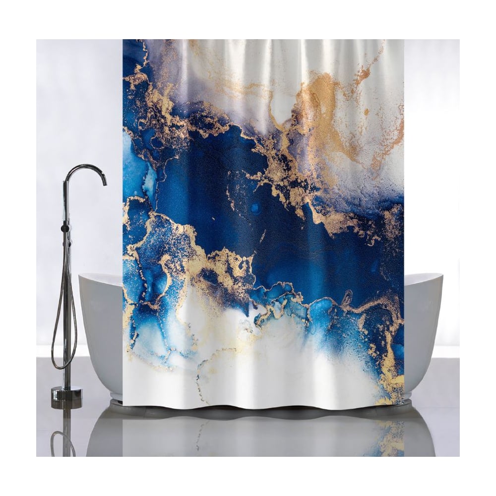 Изображение товара Штора для ванной комнаты САНАКС с рисунком синий мрамор 180x180 см полиэстер