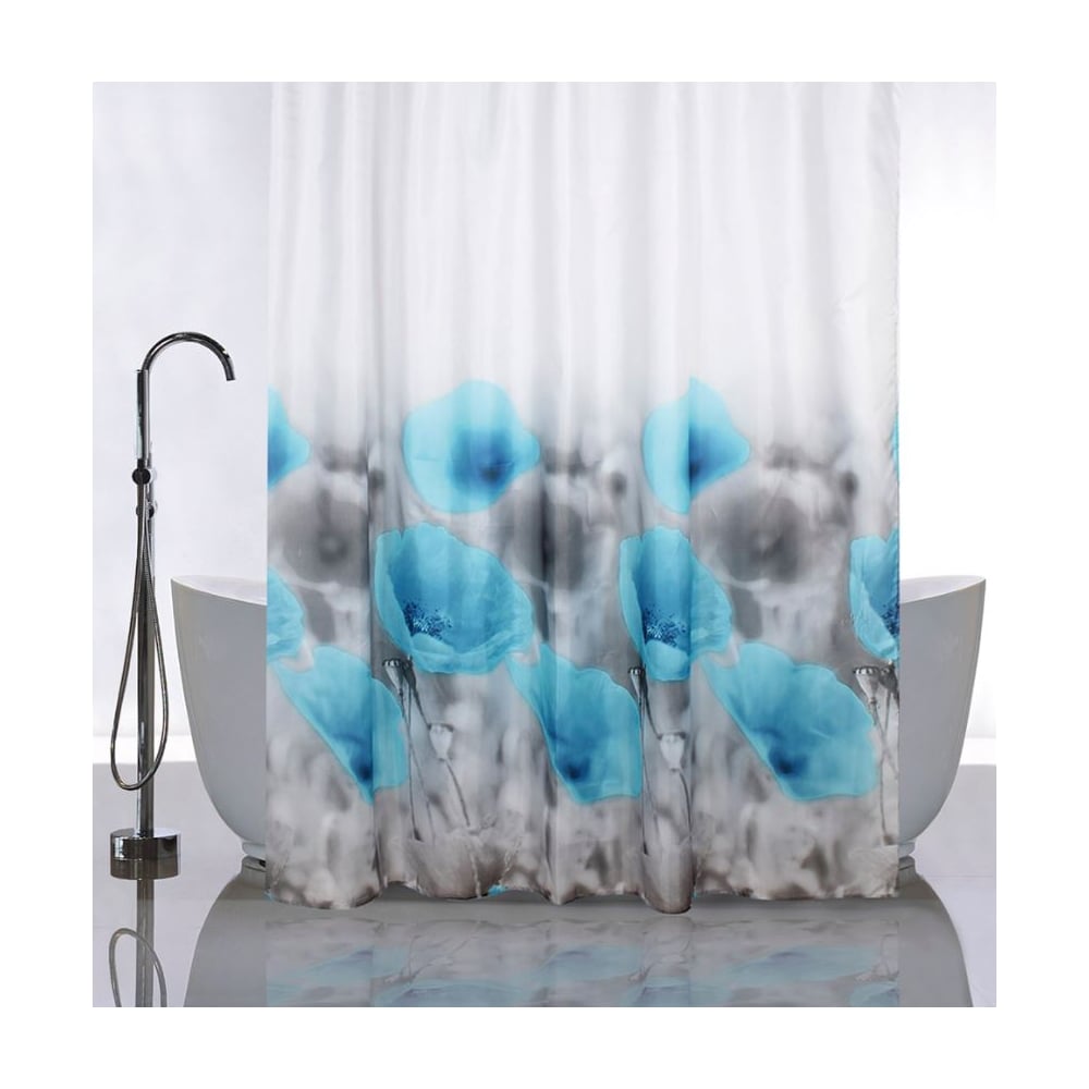 Изображение товара Штора для ванной комнаты САНАКС с голубыми маками, размер 1800х1800 мм
