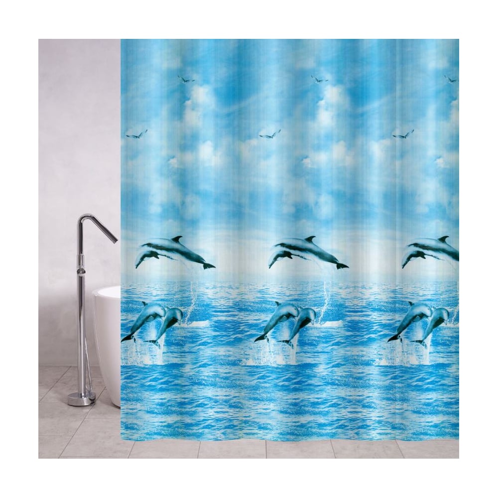 Изображение товара Штора для ванной комнаты с рисунком дельфинов 180х180 см PEVA