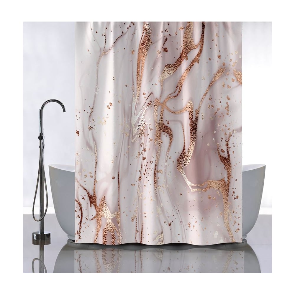 Изображение товара Штора для ванной комнаты САНАКС с рисунком мрамор бежевый золотой 180x180 см