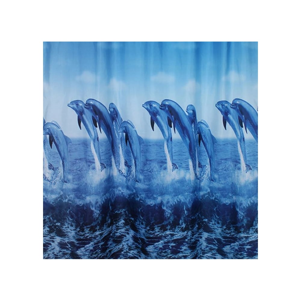 Изображение товара Штора для ванной с рисунком дельфинов 1800х1800 полиэстер синяя белая