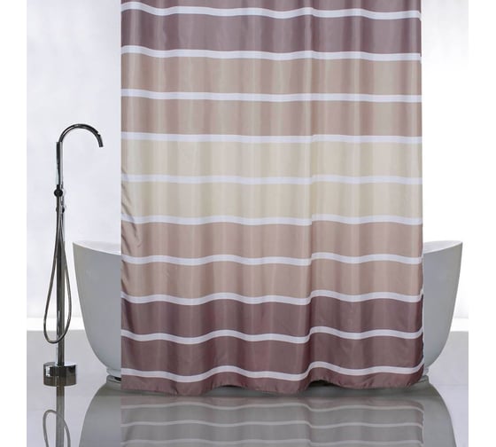 Изображение товара Штора САНАКС с рисунком, горизонтальные коричневые полоски, в ванную комнату, без колец, полиэстэр 01-03