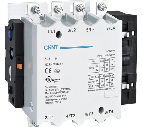 Изображение товара Контактор CHINT NC2-150/4 150А 4P 220-240В/АС3 50Гц (R) 671399