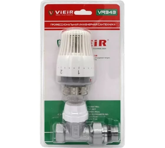 Изображение товара Вентиль термостатический прямой ViEiR 1/2, с термоголовкой, для регулировки теплоносителя VR343