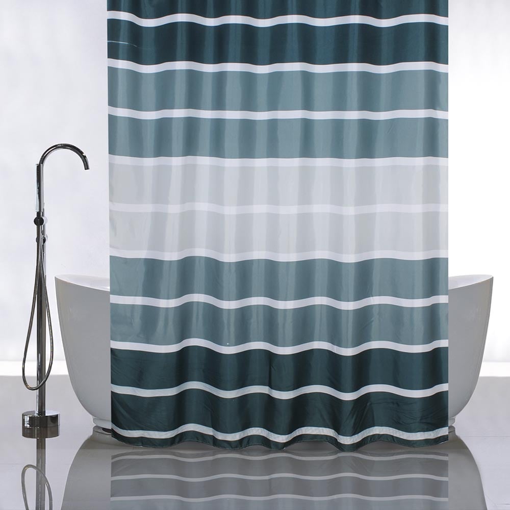 Изображение товара Штора для ванной комнаты с рисунком зеленые полоски полиэстер 1800 мм