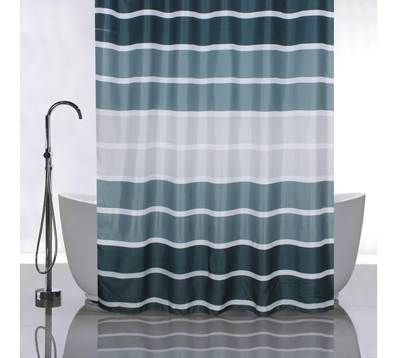 Изображение товара Штора САНАКС с рисунком, горизонтальные зелёные полоски, в ванную комнату, без колец, полиэстэр 01-02
