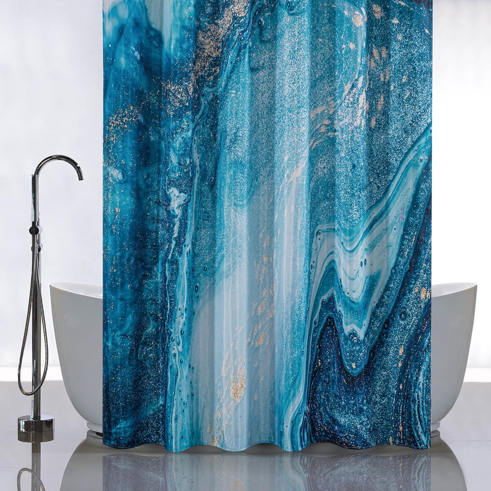 Изображение товара Штора для ванной комнаты САНАКС с рисунком бирюзовый мрамор 1800х1800 мм