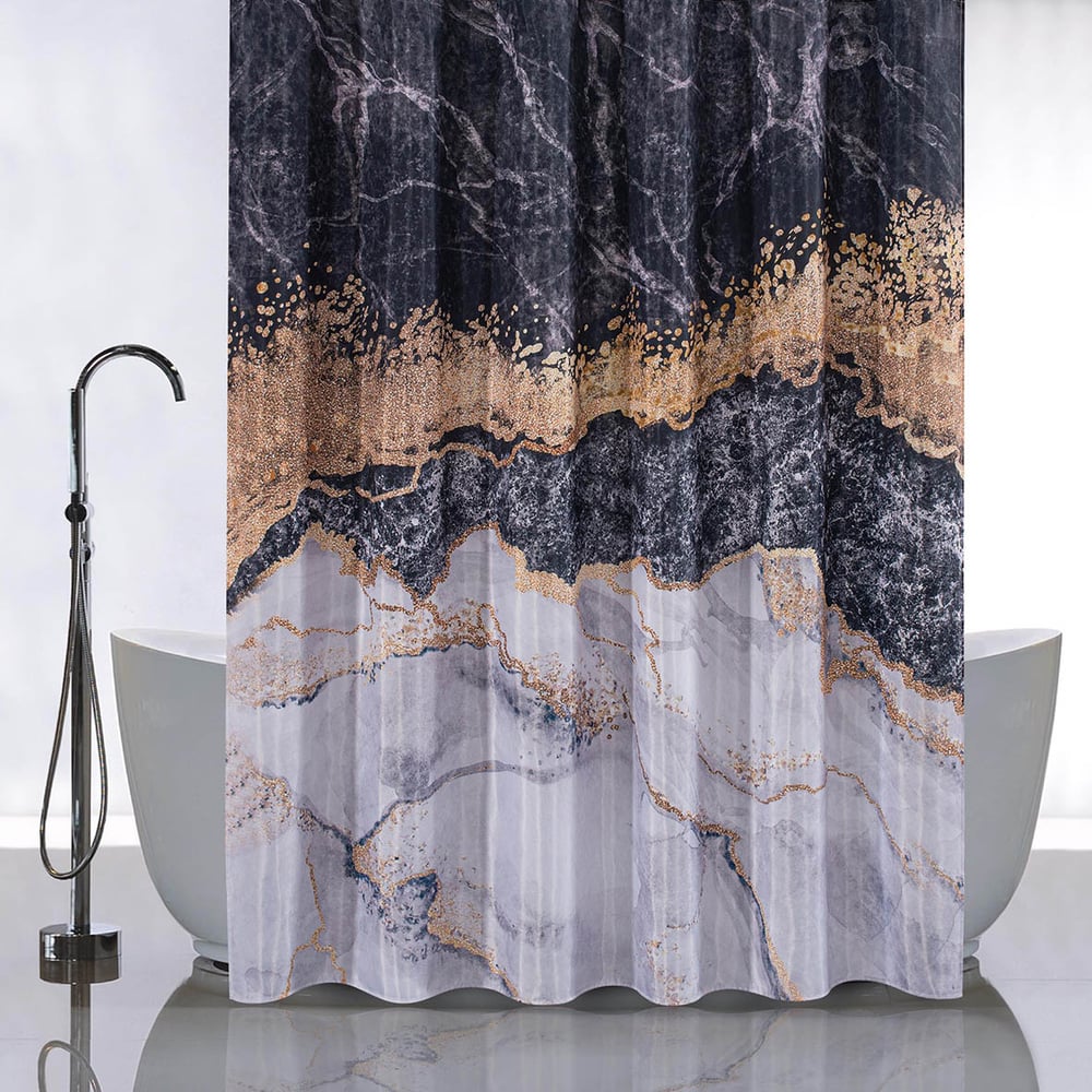 Изображение товара Штора САНАКС чёрный мрамор для ванной, полиэстер 01-81