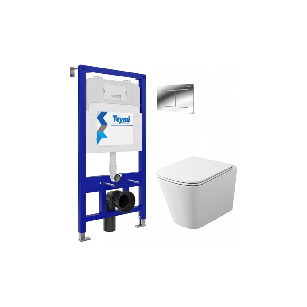 Изображение товара Комплект 5 в 1 Teymi Aina 52 + подвесной унитаз с микролифтом Helmi S, инсталляция и клавиша хром