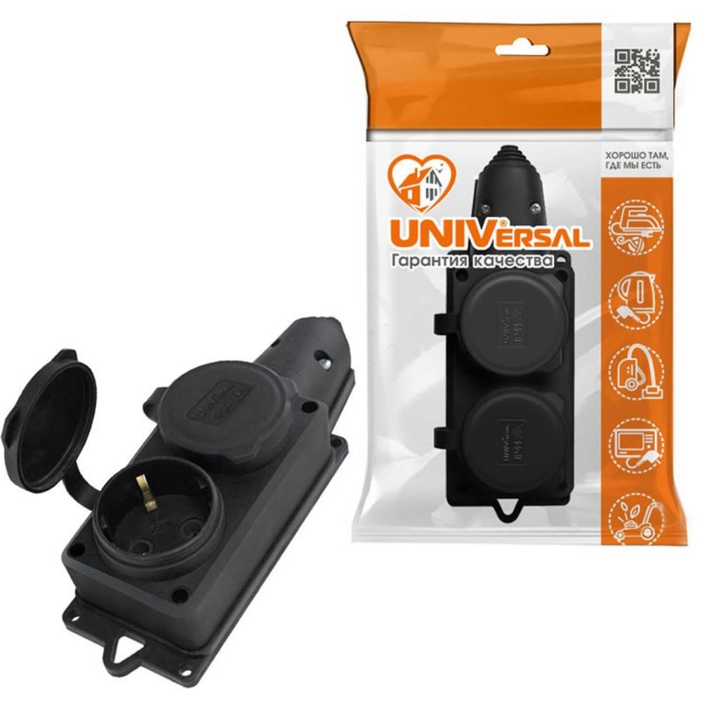 Изображение товара Колодка розеточная UNIVersal КОМПАКТ 2-х местная 16А 250В IP44 каучук
