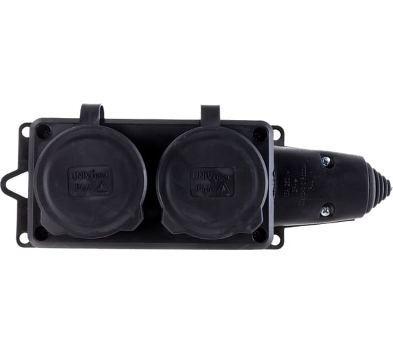 Изображение товара 2-х местная однофазная колодка UNIVersal с заглушками КОМПАКТ каучук 16А 250В IP44 еврослот 1788