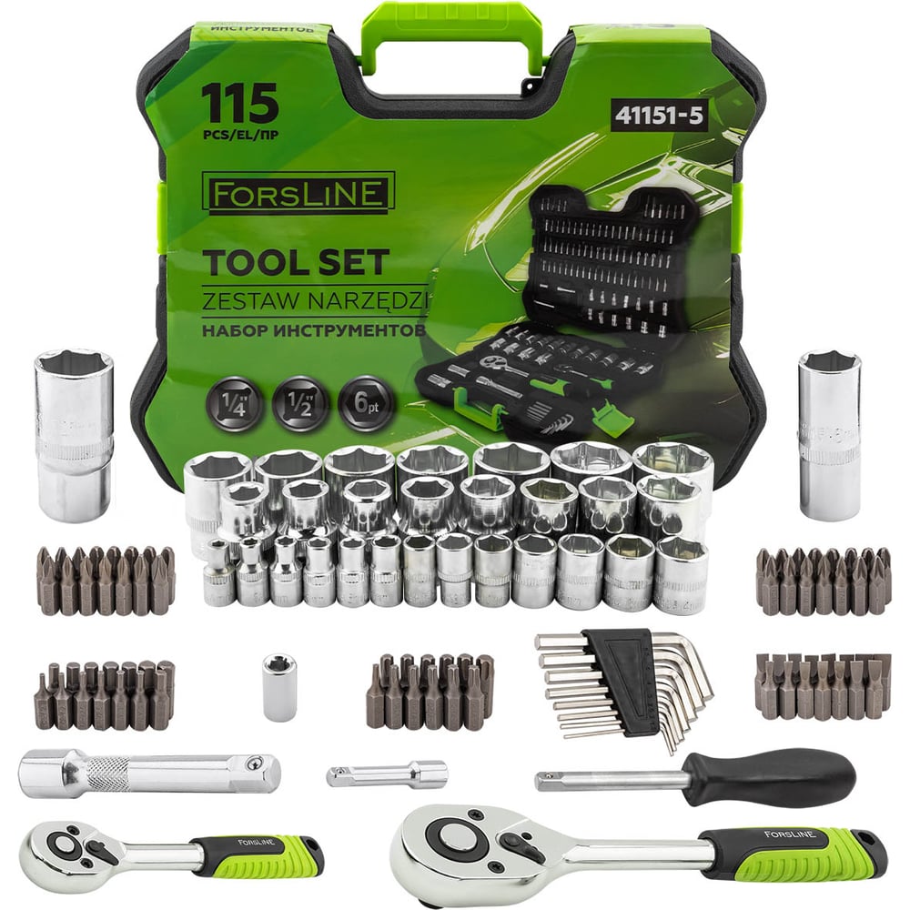 Изображение товара Набор инструментов ForsLine 115 предметов 1/4 1/2 полупрофессиональный