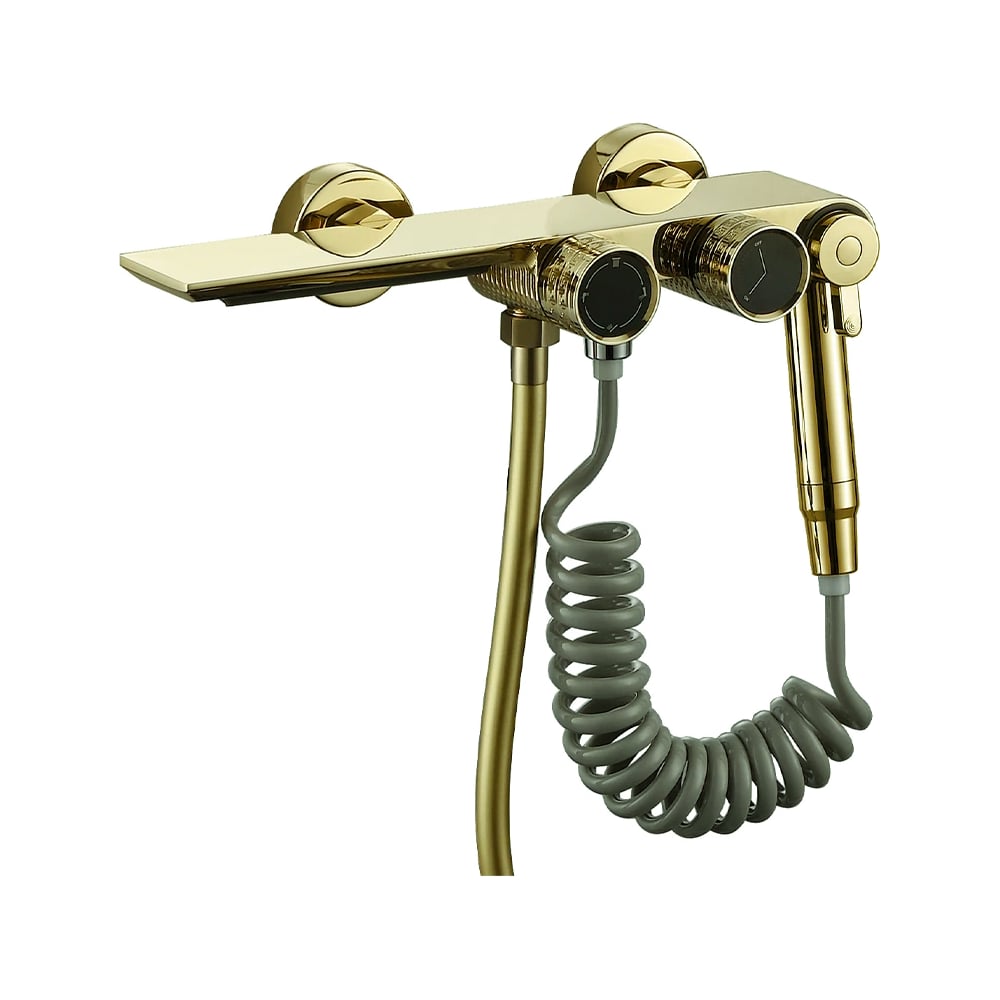 Изображение товара Смеситель для ванны ViEiR водопад латунь матовое золото с душем и аэрратором