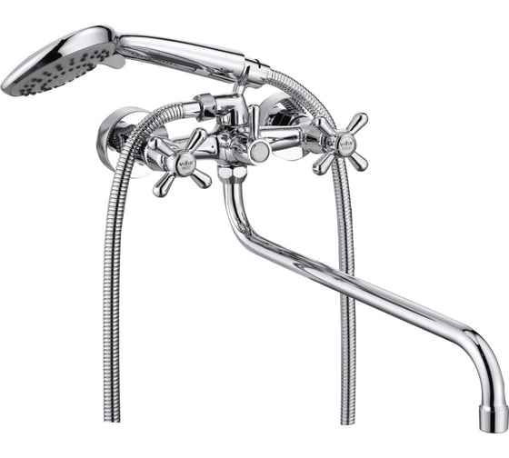 Изображение товара Смеситель для ванны ViEiR двухрычажный, с длинным изливом, латунь, хром, душевой гарнитур V120141