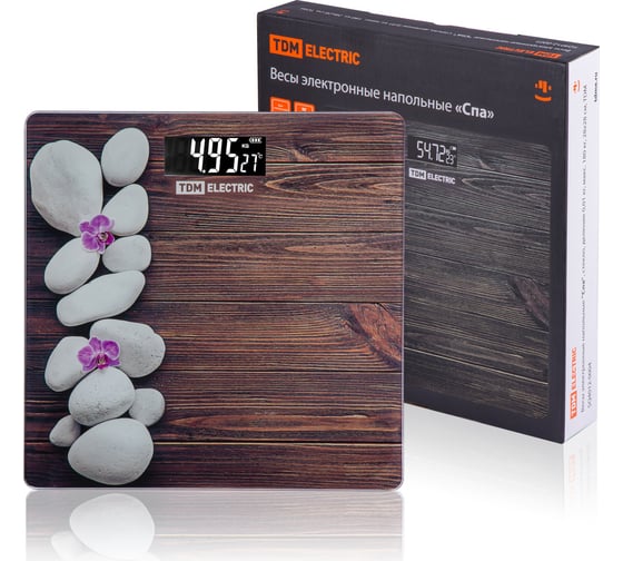 Изображение товара Электронные напольные весы TDM ELECTRIC Спа, стекло, деление 0,01 кг, макс. 180 кг, 28х28 см SQ4012-0004