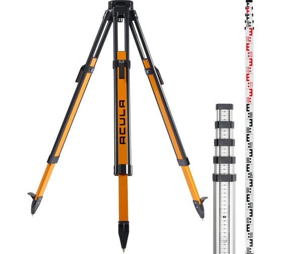 Изображение товара Комплект геодезический ACULA штатив Geo 12 (высота 99-173 см, фикс. ножек на клипсах, алюминиевый нивелирный, площадка 125 мм, резьба 5/8) + Нивелирная рейка TLS 5 (5м) LA00155