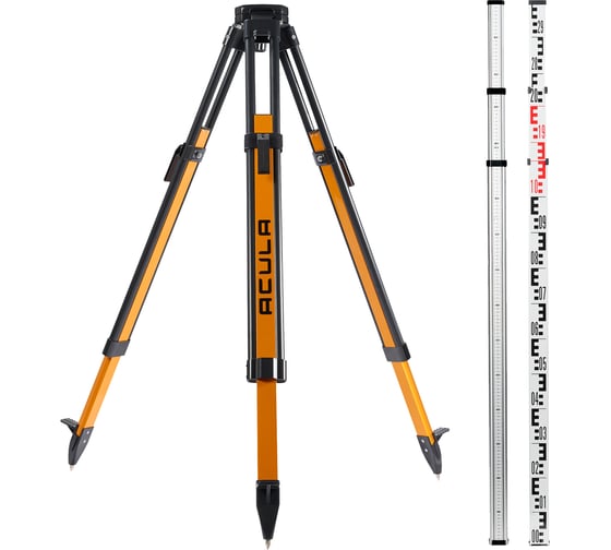 Изображение товара Комплект геодезический ACULA штатив Geo 12 (высота 99-173 см, фикс. ножек на клипсах, алюминиевый нивелирный, площадка 125 мм, резьба 5/8) + Нивелирная рейка TLS 3 (3м) LA00154