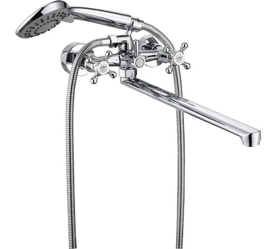 Изображение товара Смеситель для ванны ViEiR двухрычажный, с длинным плоским изливом, латунь, хром душевой гарнитур V130142