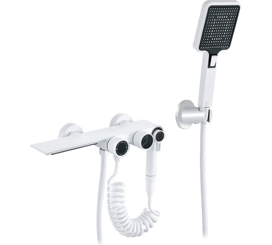 Изображение товара Смеситель для ванны ViEiR однорычажный водопад белый излив-водопад и душевой набор V323531-F